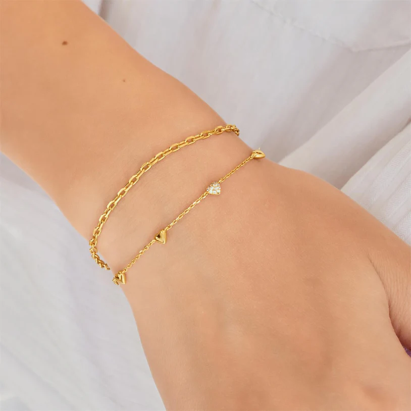 ANIA HAIE, Sterling Silver, Gold-Plate Zirconia Pavé Puffed Heart Station Bracelet