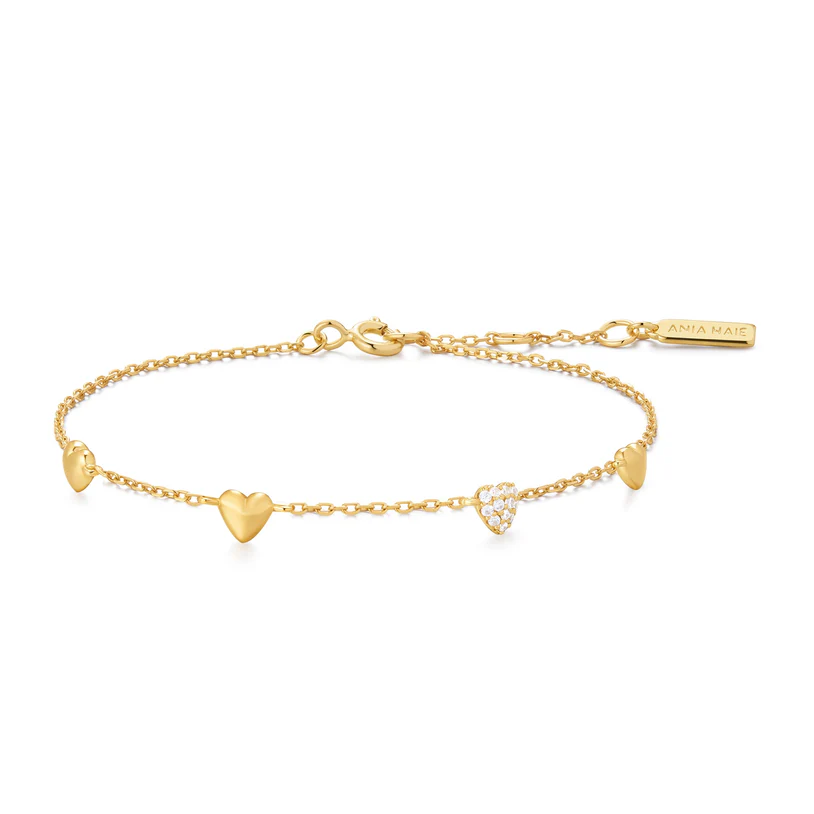 ANIA HAIE, Sterling Silver, Gold-Plate Zirconia Pavé Puffed Heart Station Bracelet