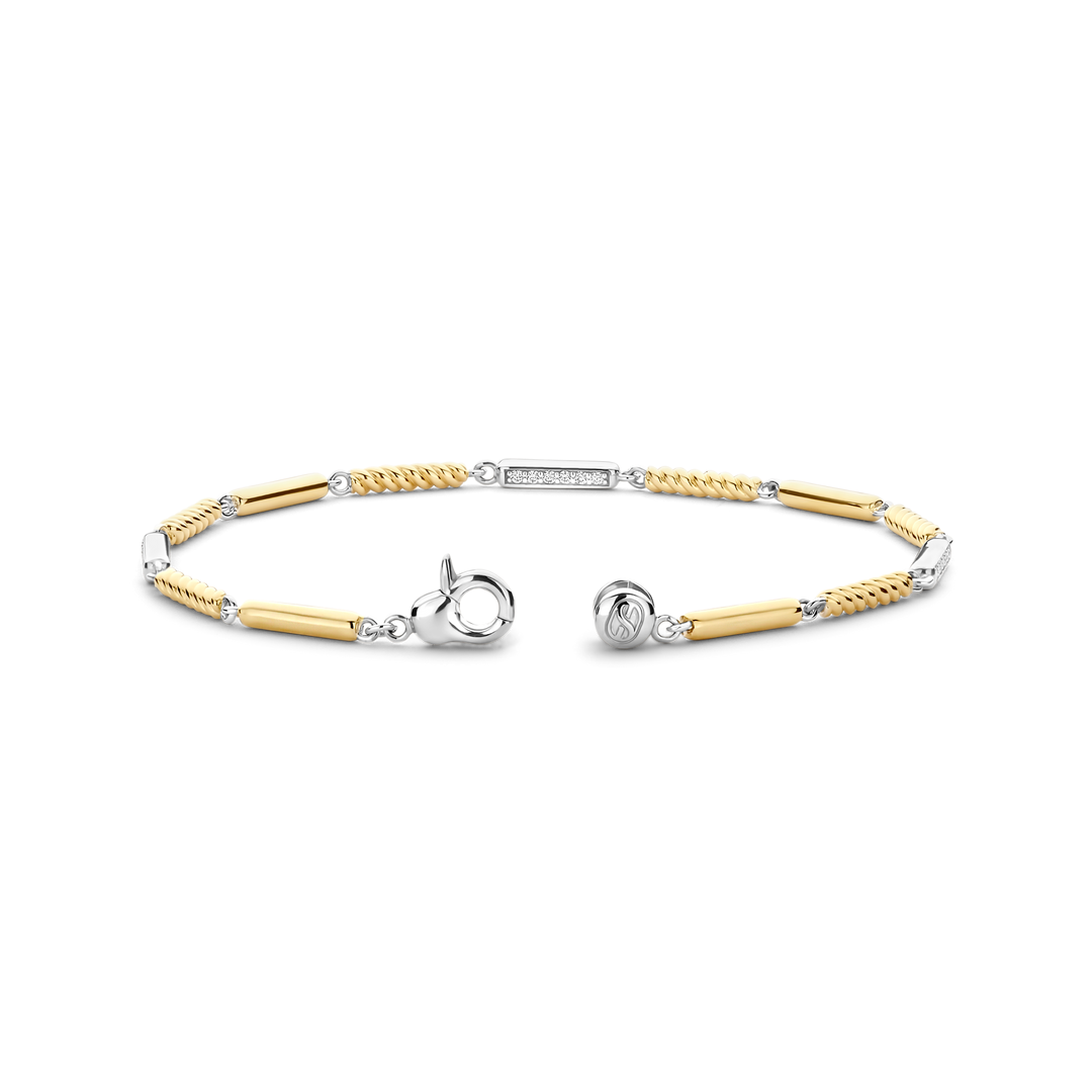 TI SENTO 23069ZY Silver, Gold-plate Zirconia Bar Link Bracelet l 7 inches