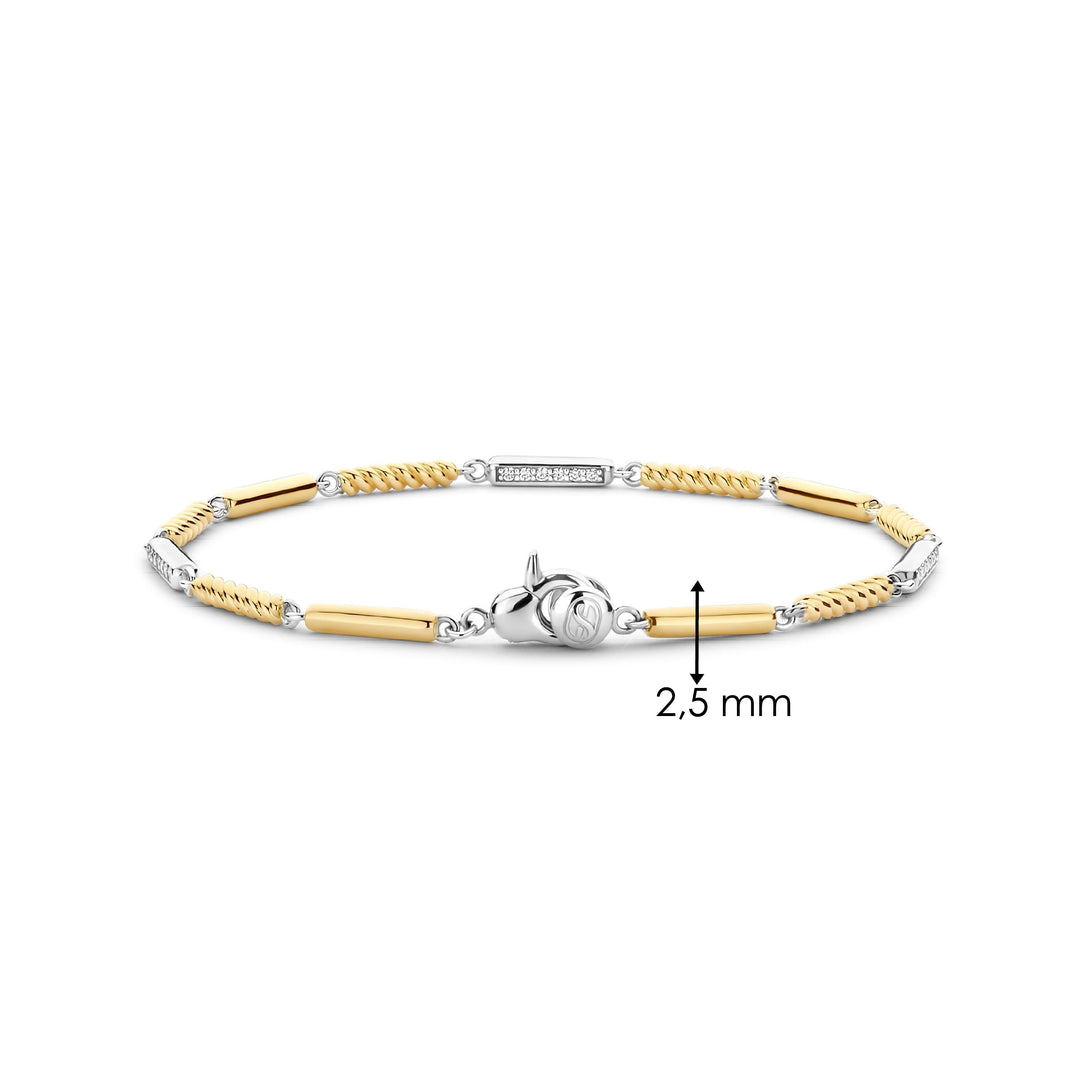 TI SENTO 23069ZY Silver, Gold-plate Zirconia Bar Link Bracelet l 7 inches