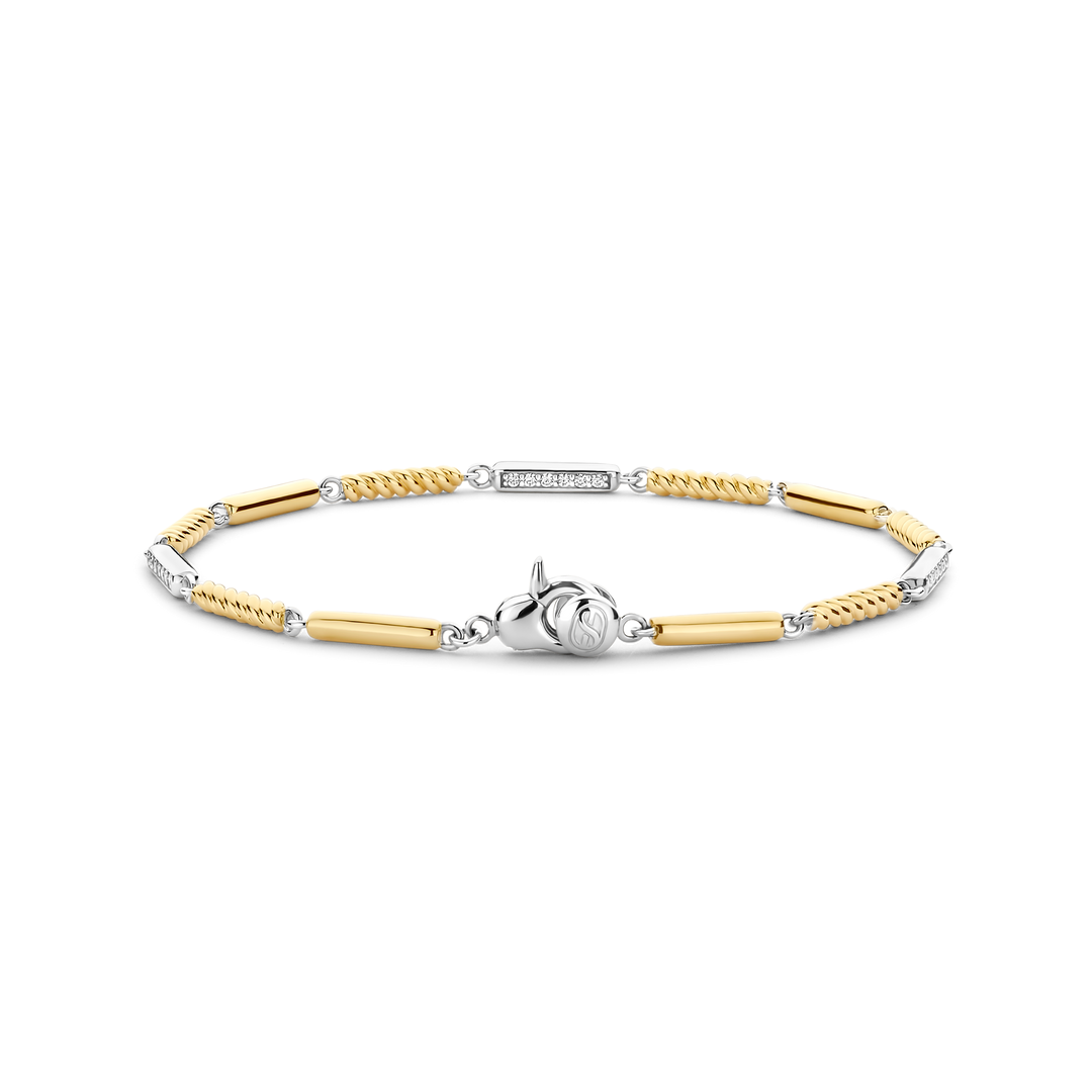 TI SENTO 23069ZY Silver, Gold-plate Zirconia Bar Link Bracelet l 7 inches