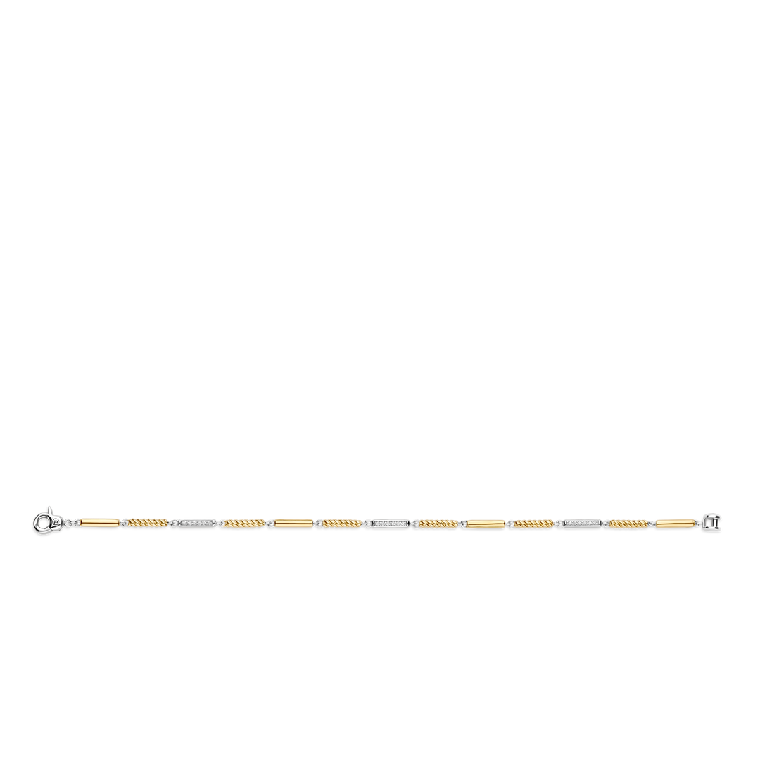 TI SENTO 23069ZY Silver, Gold-plate Zirconia Bar Link Bracelet l 6 1/2 inches