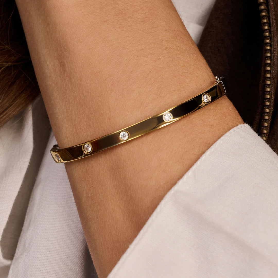 Sterling Silver and 18k Gold Vermeil Classic Zirconia Bangle Bracelet l TI SENTO