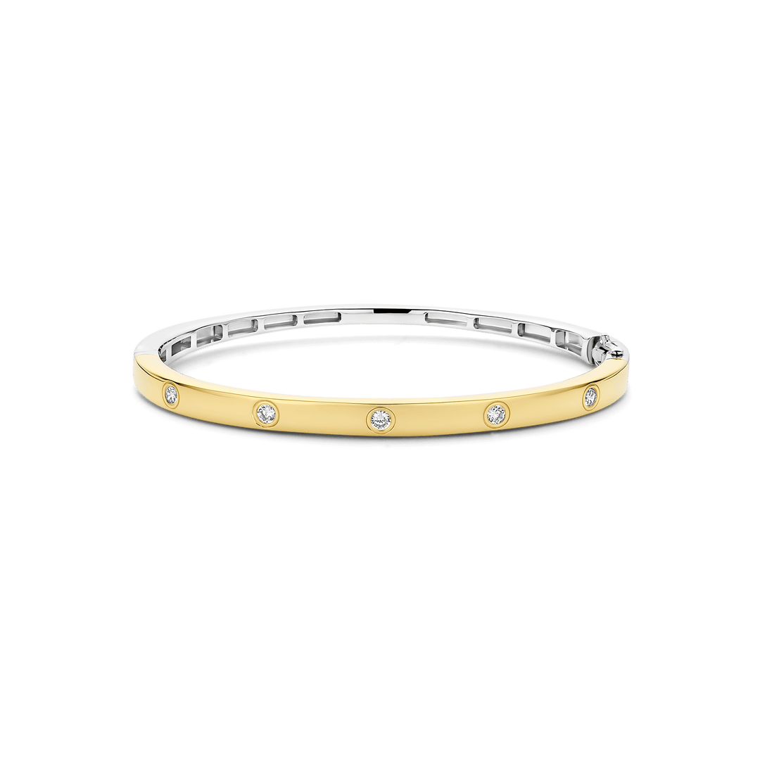 Sterling Silver and 18k Gold Vermeil Classic Zirconia Bangle Bracelet l TI SENTO
