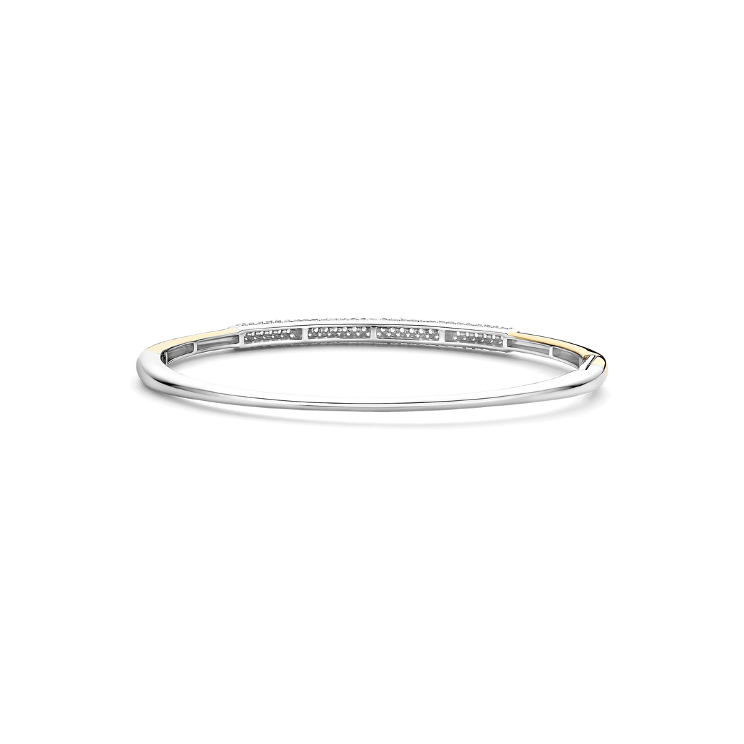 Sterling Silver and 18k Gold Vermeil Modern Zirconia Pave Bangle Bracelet l TI SENTO