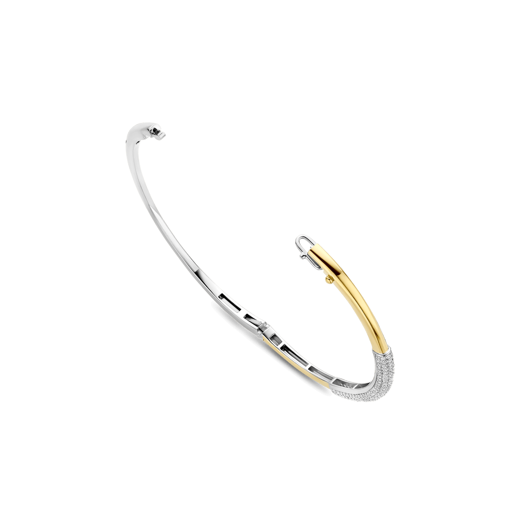 Sterling Silver and 18k Gold Vermeil Modern Zirconia Pave Bangle Bracelet l TI SENTO