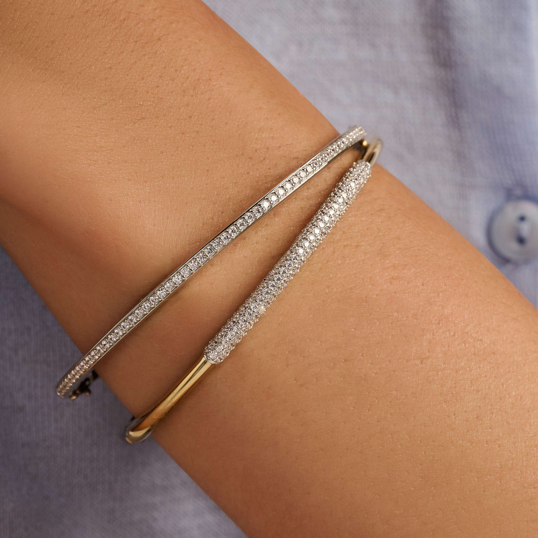 Sterling Silver and 18k Gold Vermeil Modern Zirconia Pave Bangle Bracelet l TI SENTO