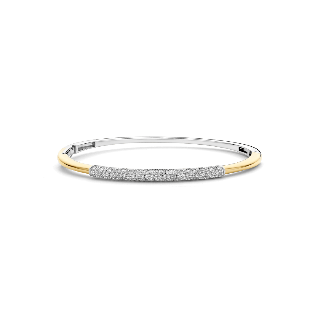 Sterling Silver and 18k Gold Vermeil Modern Zirconia Pave Bangle Bracelet l TI SENTO