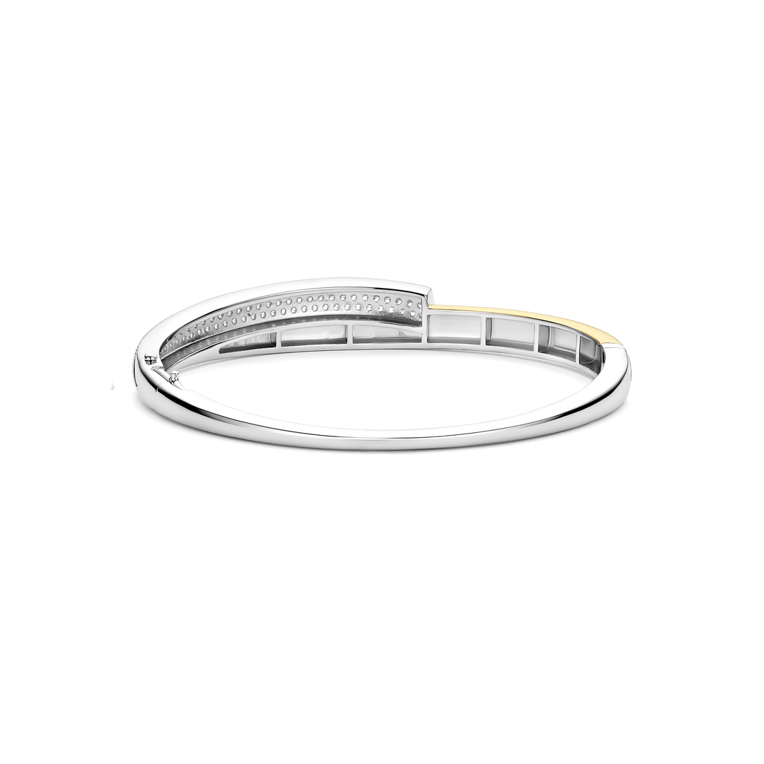 Sterling Silver and 18k Gold Vermeil Zirconia Contrast Twisted Bangle Bracelet l TI SENTO