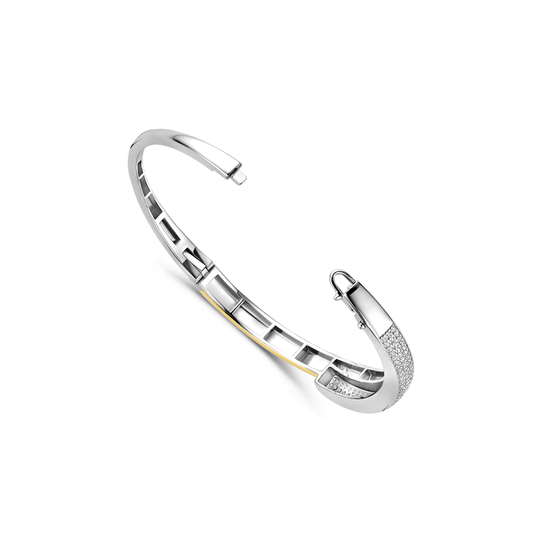Sterling Silver and 18k Gold Vermeil Zirconia Contrast Twisted Bangle Bracelet l TI SENTO