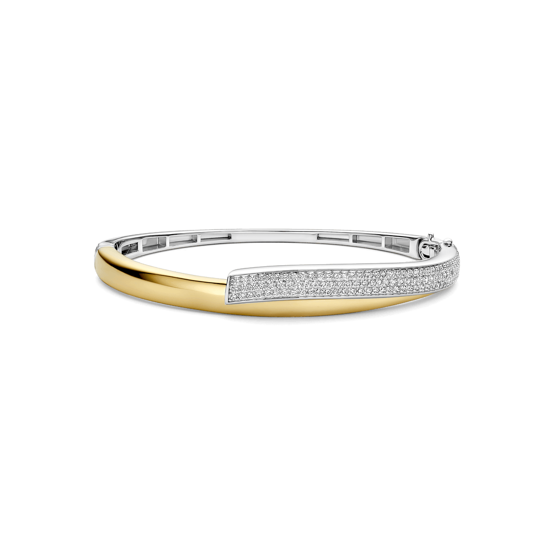 Sterling Silver and 18k Gold Vermeil Zirconia Contrast Twisted Bangle Bracelet l TI SENTO