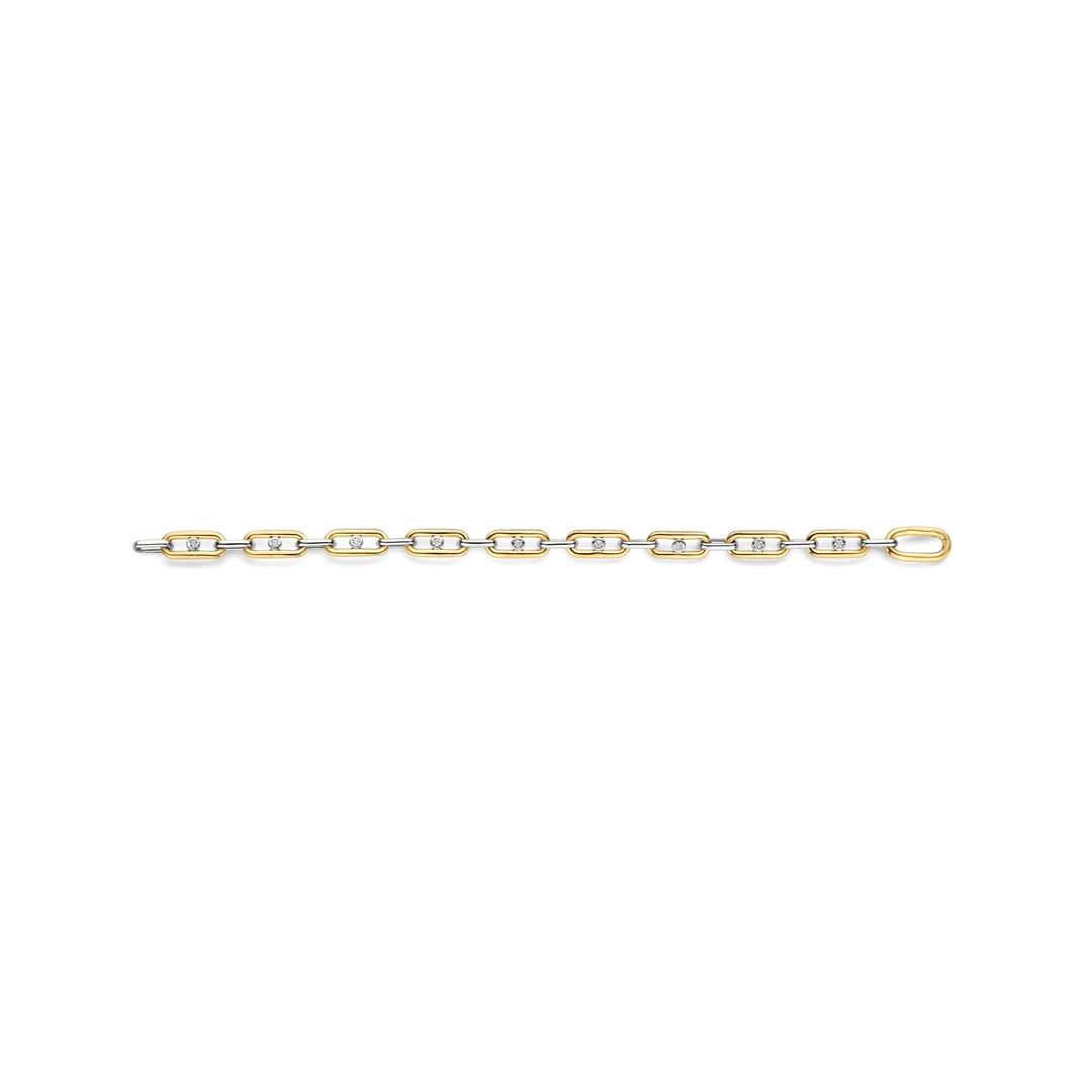 Sterling Silver and 18k Gold Vermeil Chunky Open Link Bracelet with Round Zirconia l 6.90 inches