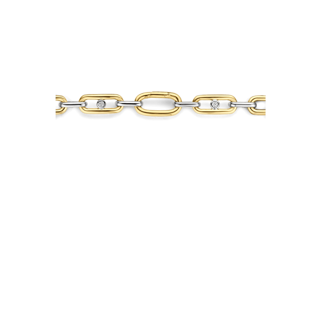 Sterling Silver and 18k Gold Vermeil Chunky Open Link Bracelet with Round Zirconia l 6.90 inches