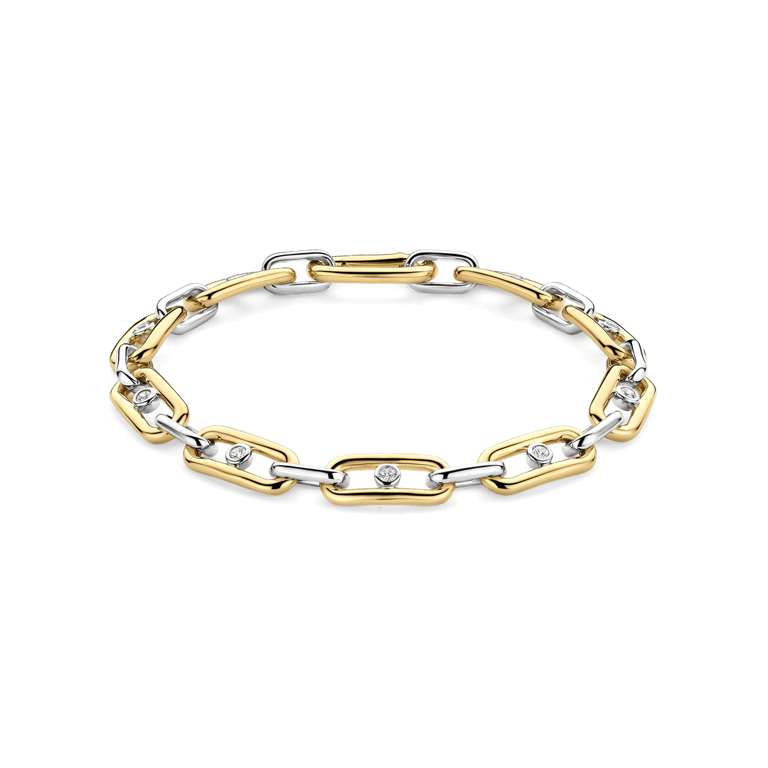 Sterling Silver and 18k Gold Vermeil Chunky Open Link Bracelet with Round Zirconia l 6.90 inches
