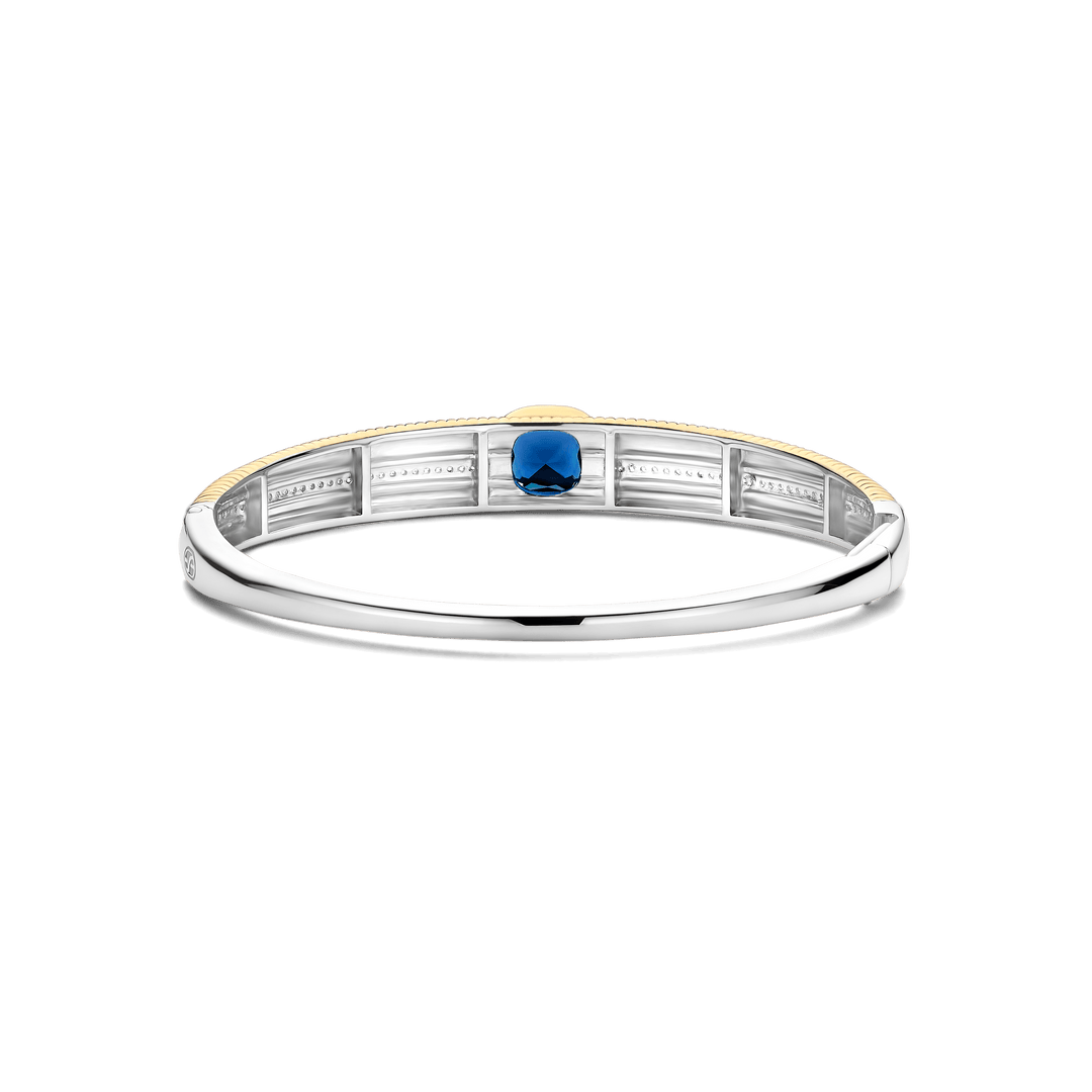 Sterling Silver and 18k Gold Vermeil Blue Cushion Structure Bangle l 7 inches