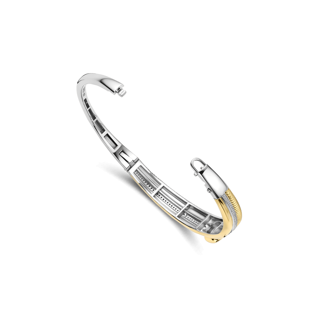 Sterling Silver and 18k Gold Vermeil Blue Cushion Structure Bangle l 7 inches