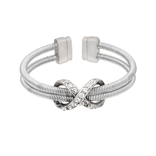 Rhodium Finish/Sterling Silver Two Cable Cuff Infinity Ring with Simulated Diamonds