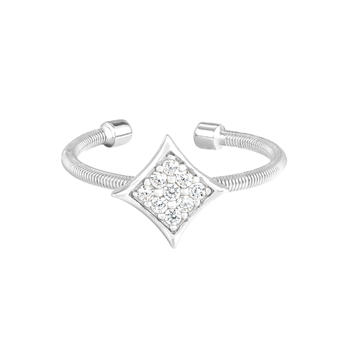Rhodium Finish/Sterling Silver Cable Cuff Diamond Shaped Ring w/Simulated Diamonds Sz5