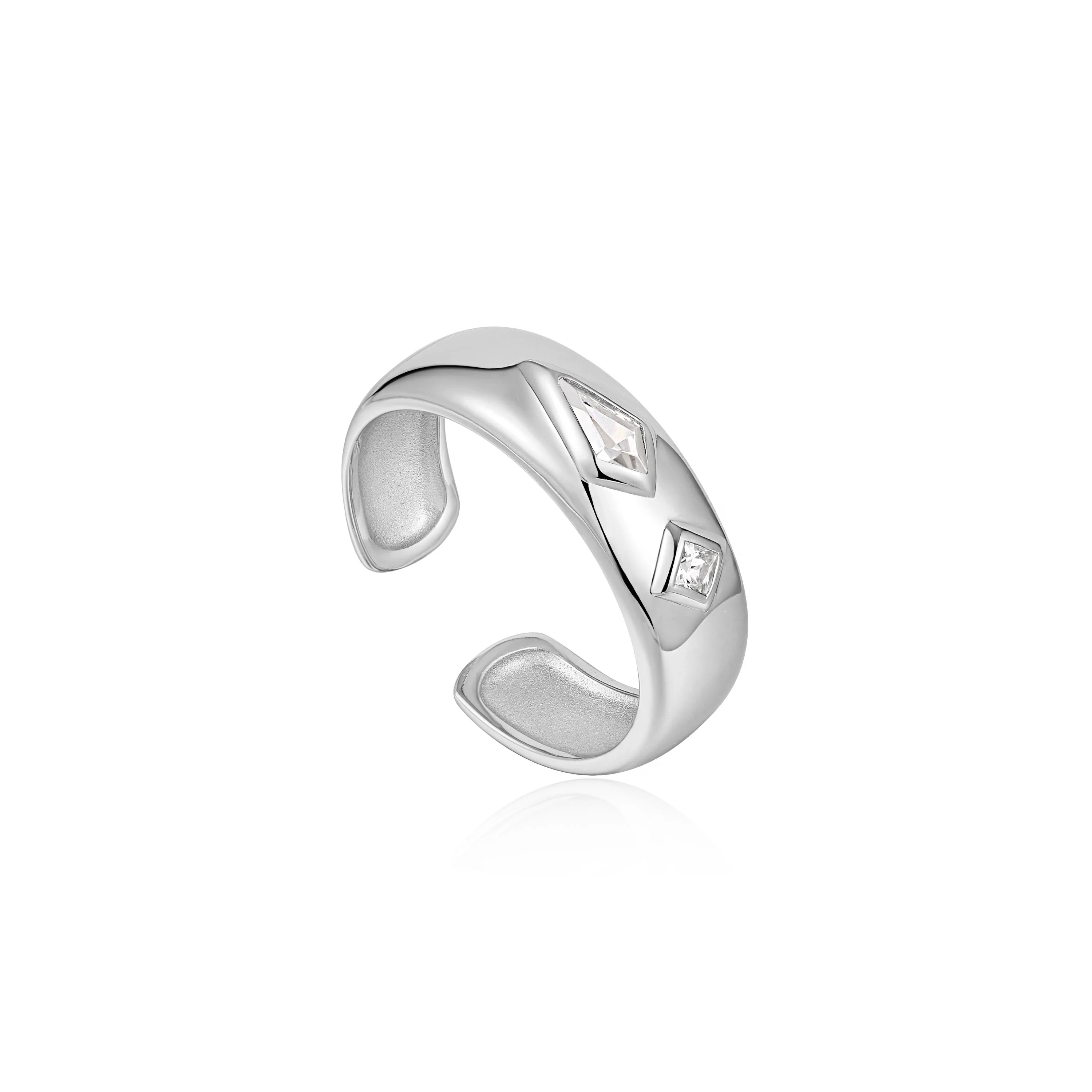 ANIA HAIE Silver Sparkle Emblem Thick Band Ring