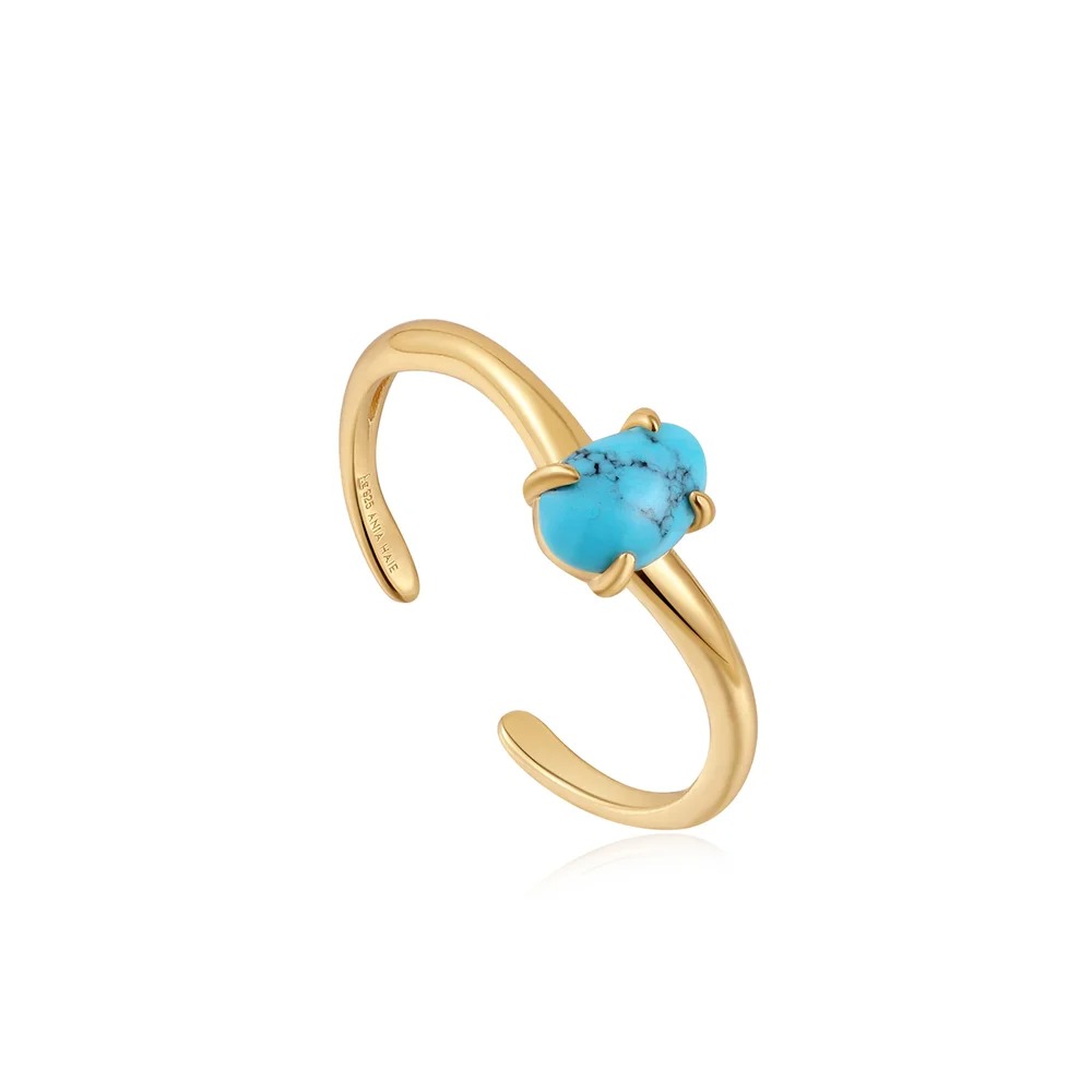 ANIA HAIE Turquoise Wave Adjustable Ring, Gold-Plated