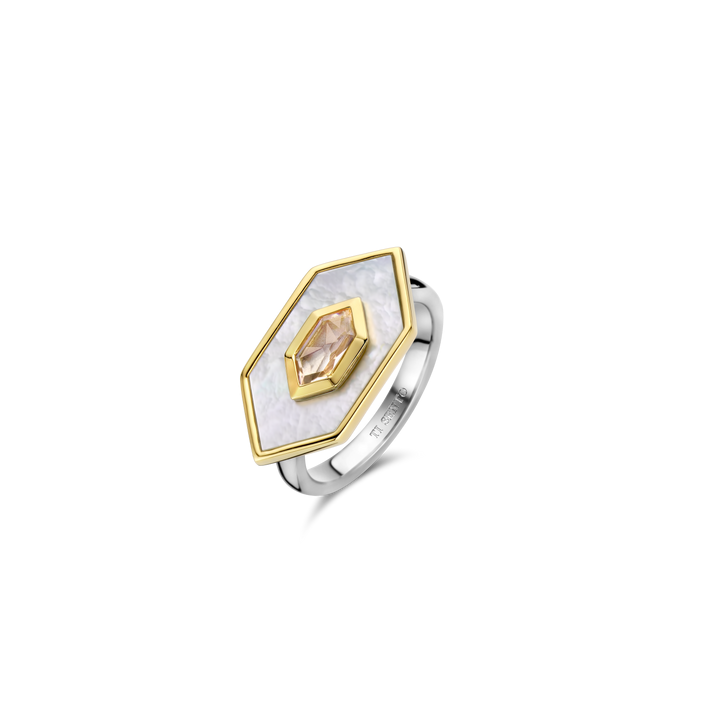 Sterling Gold-Plated Mother of Pearl and Pink Stone Ring l TI SENTO Ring 12309MW