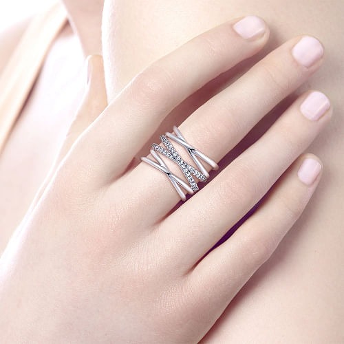 Sterling Silver Layered Multi Row White Sapphire Ring l Size 6 1/2