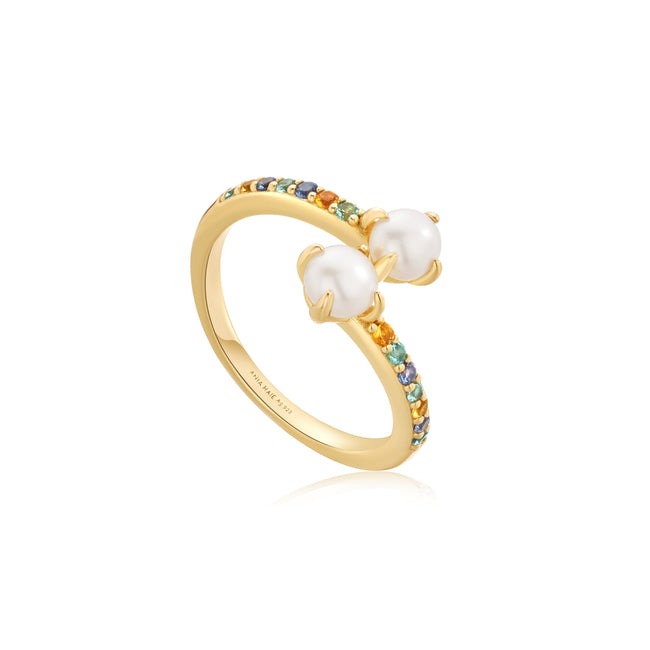 Gem Pearl Wrap Ring, Gold-plated
