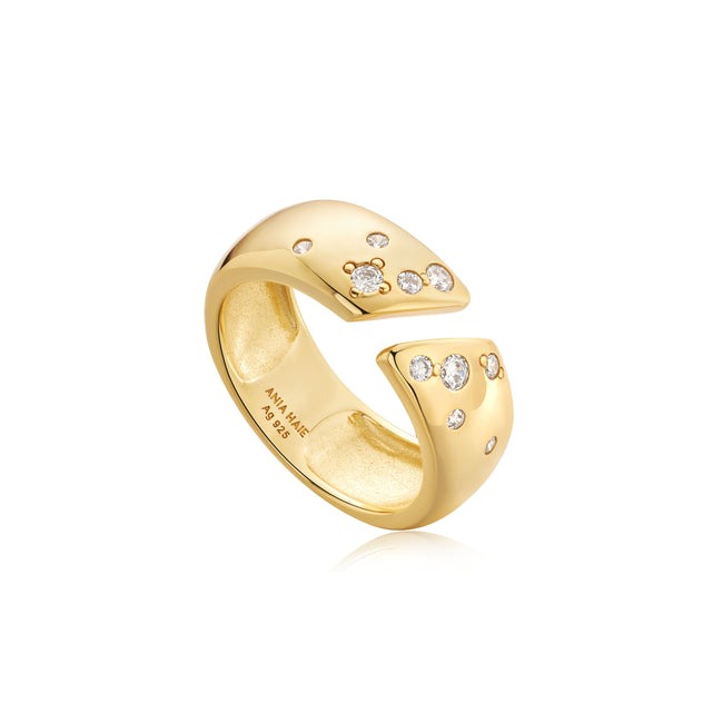 Sparkle Wide Adjustable Ring, Gold-plated