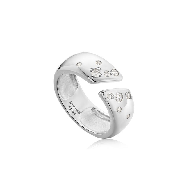 Silver Sparkle Wide Adjustable Ring,