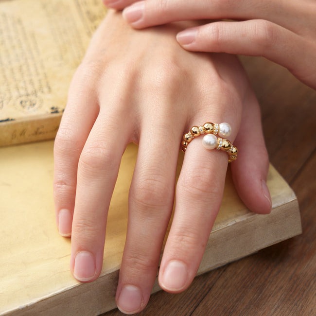 Pearl Sparkle Wrap Ring, Silver Gold-plated