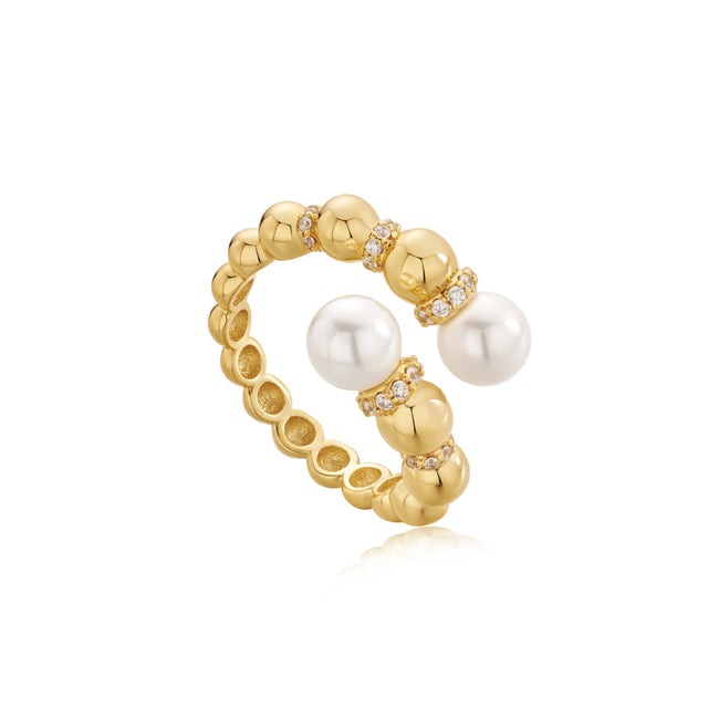 Pearl Sparkle Wrap Ring, Silver Gold-plated