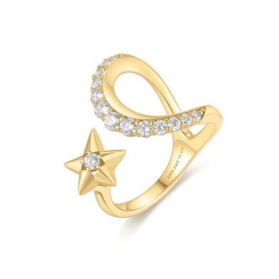 ANIA HAIE Sterling Silver, Gold-plate with Zirconia Sparkling Moon and Star Adjustable Ring