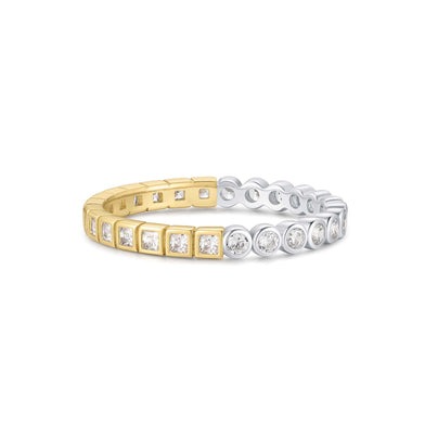 ANIA HAIE Sterling silver, Gold-plate Zirconia Square and Circle Bezel Ring l SIZE 7