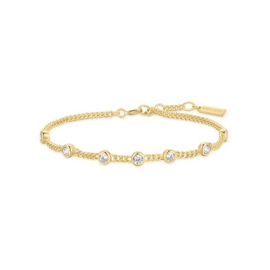 ANIA HAIE Sterling Silver, Gold-plate Zirconia Station Chain Bracelet l 7 1/4 inches