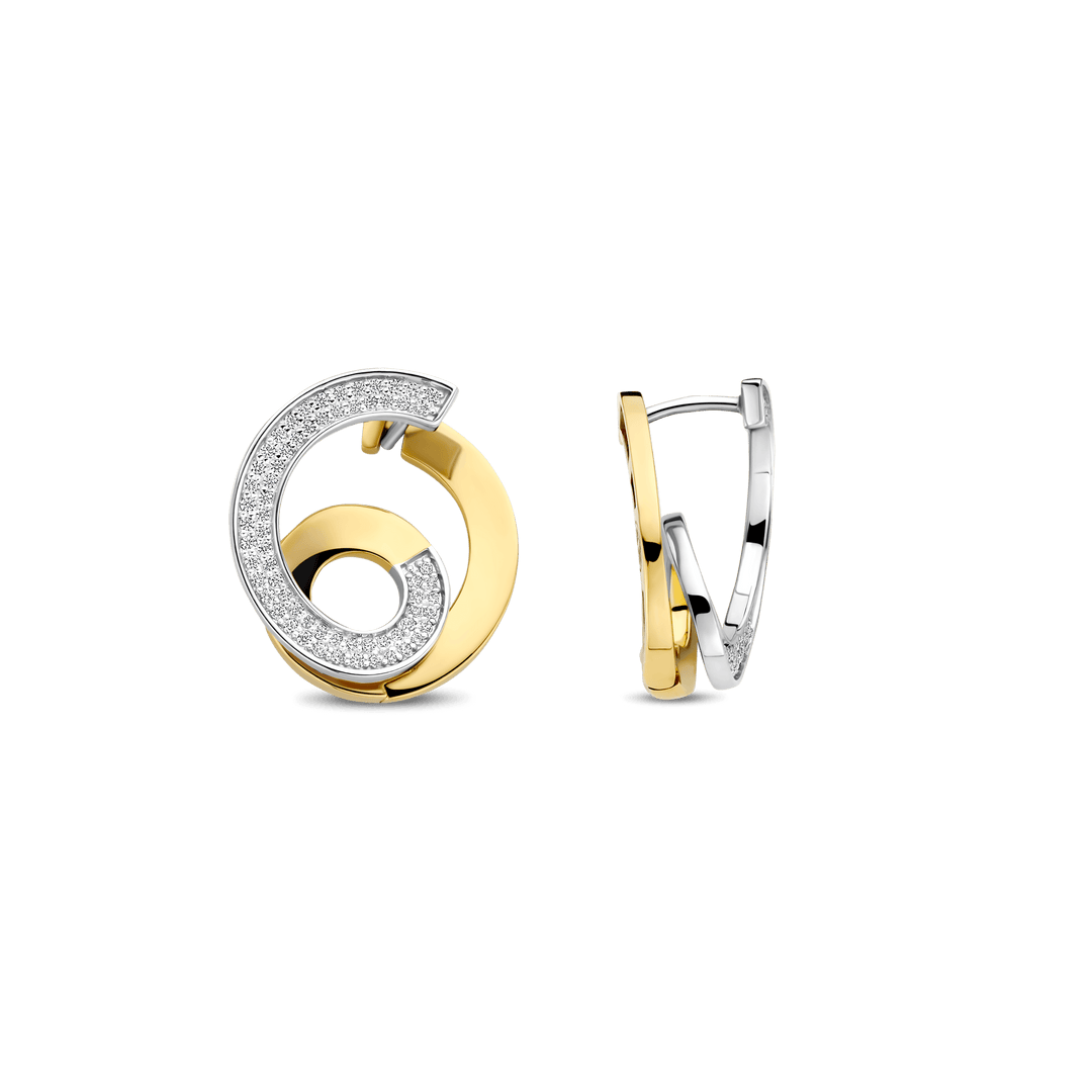 TI SENTO Sterling Silver, Gold-plate Zirconia Circle Stud Earrings
