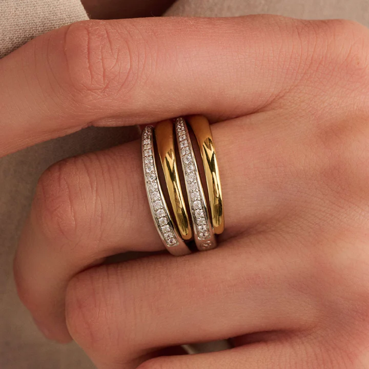 TI SENTO 18k Gold Vermeil and Sterling Silver Zirconia Bold Layered Band Ring l 7.75