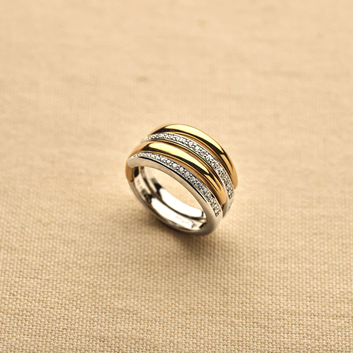 TI SENTO 18k Gold Vermeil and Sterling Silver Zirconia Bold Layered Band Ring l 7.75