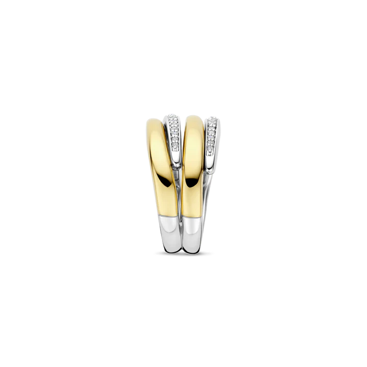 TI SENTO 18k Gold Vermeil and Sterling Silver Zirconia Bold Layered Band Ring l 7.75
