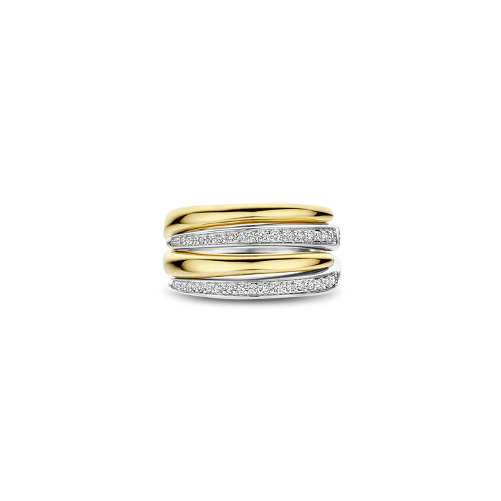 TI SENTO 18k Gold Vermeil and Sterling Silver Zirconia Bold Layered Band Ring l 7.75