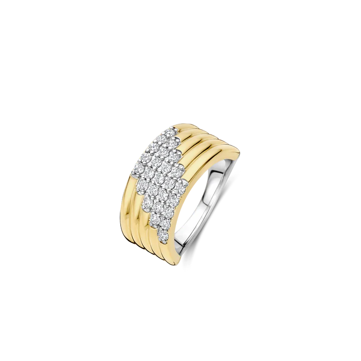 TI SENTO 18k Gold Vermeil and Sterling Silver Stardust Zirconia Layered Ring - L model l 7.75