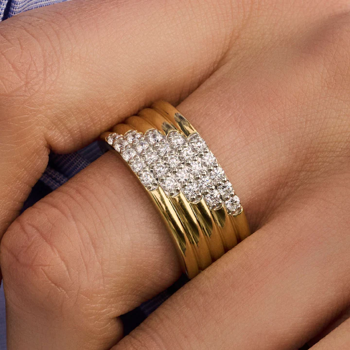 TI SENTO 18k Gold Vermeil and Sterling Silver Stardust Zirconia Layered Ring - L model l 7.75