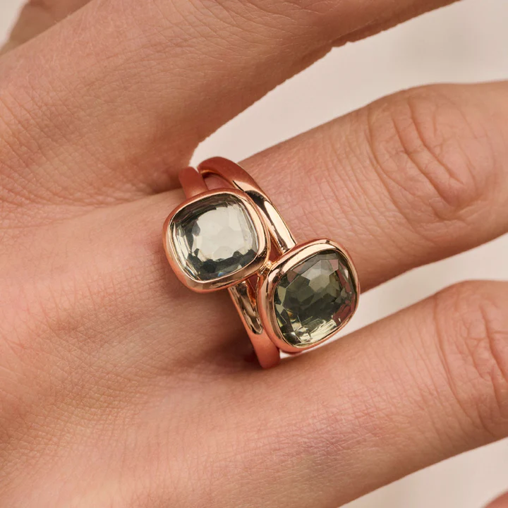 TI SENTO 18k Gold Vermeil and Sterling Silver Double Cushion Ring l 7.75