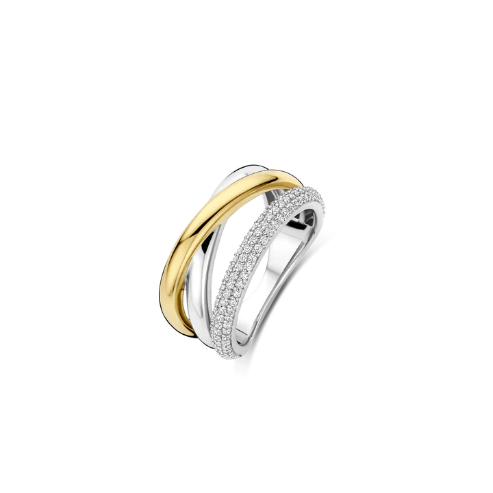 TI SENTO 18k Gold Vermeil and Sterling Silver Zirconia Structure Ring - M model l 8 1/2