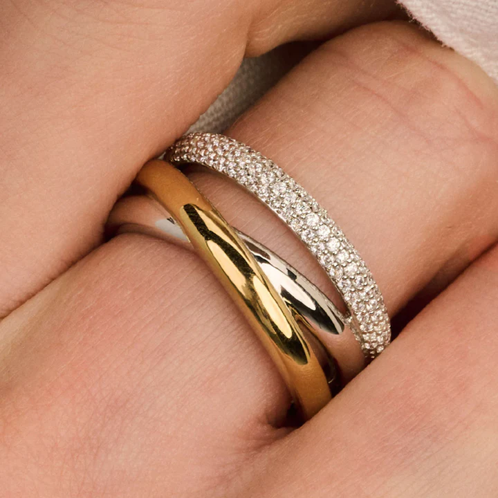 TI SENTO 18k Gold Vermeil and Sterling Silver Zirconia Structure Ring - M model l 8 1/2