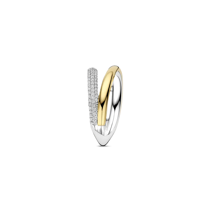 TI SENTO 18k Gold Vermeil and Sterling Silver Zirconia Structure Ring - M model l 8 1/2