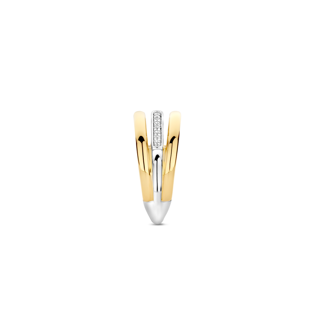 TI SENTO Sterling Silver and 18k Gold Vermeil Zirconia Band Ring l Size 9