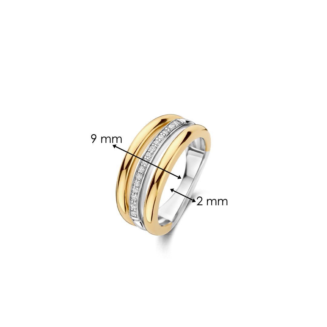 TI SENTO Sterling Silver and 18k Gold Vermeil Zirconia Band Ring l Size 9