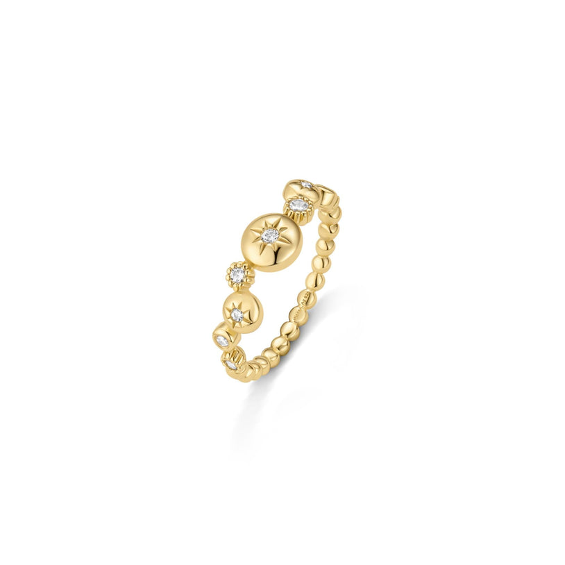 ANIA HAIE Silver, Gold-plate Zirconia Starburst Zig-Zag Beaded Ring l Size 7