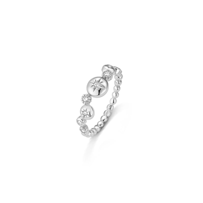 ANIA HAIE Silver Zirconia Starburst Zig-Zag Beaded Ring l Size 7