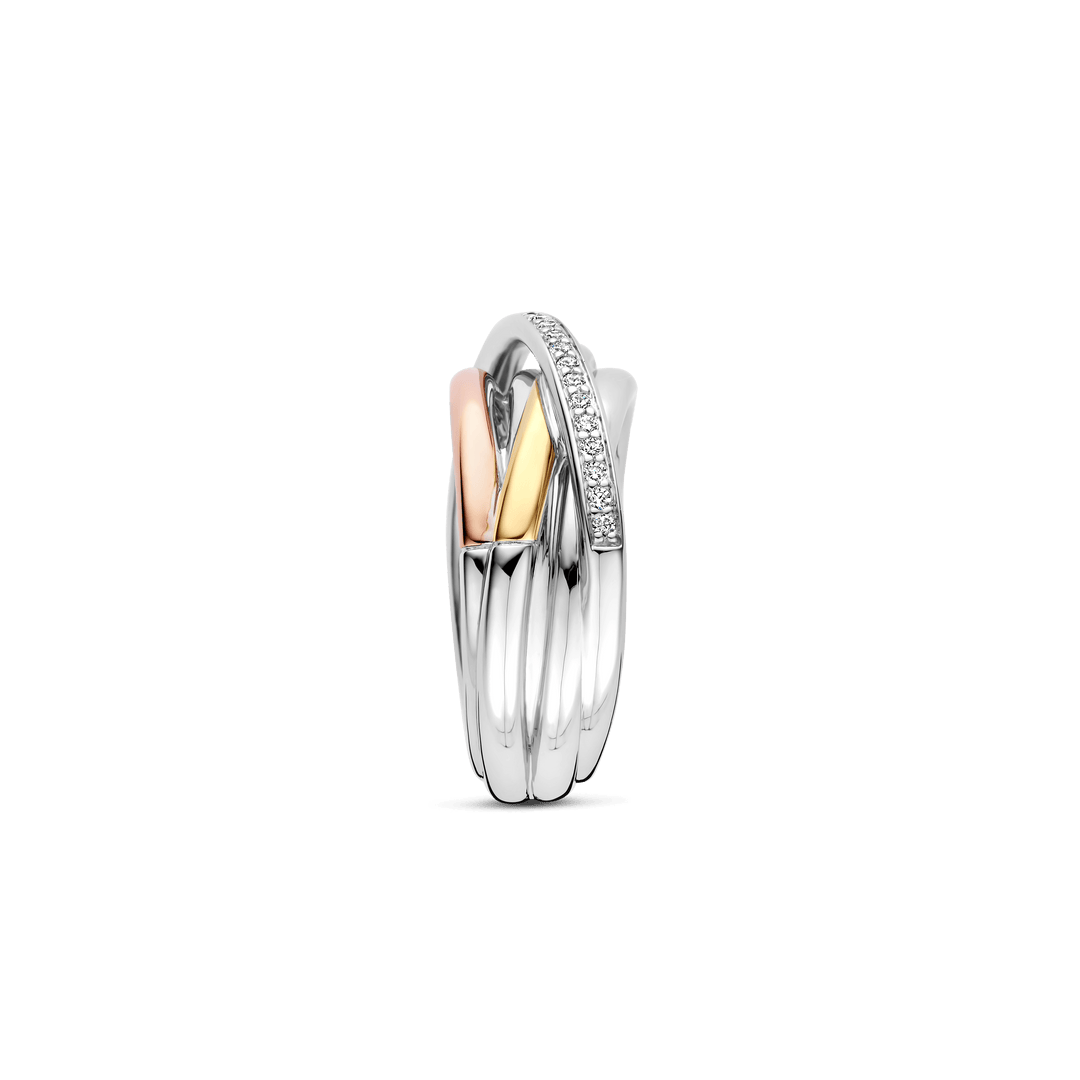 TI SENTO Sterling Silver, Gold-Plate Zirconia Tri Color Band Ring l Size 7